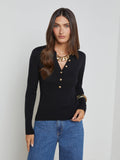 L'AGENCE  Sterling Collared Sweater in Black/Gold
