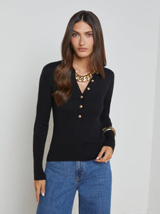 L'AGENCE  Sterling Collared Sweater in Black/Gold