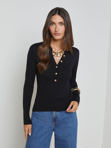L'AGENCE  Sterling Collared Sweater in Black/Gold