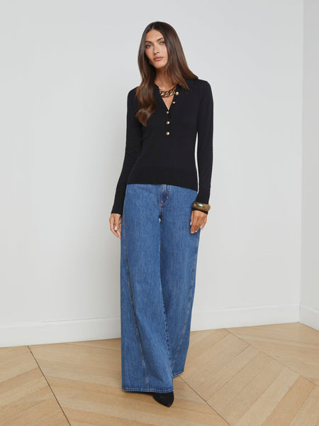 L'AGENCE  Sterling Collared Sweater in Black/Gold