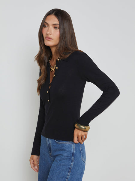 L'AGENCE  Sterling Collared Sweater in Black/Gold