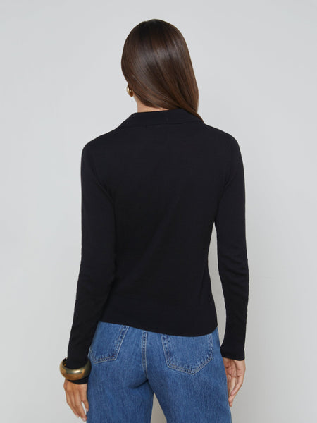 L'AGENCE  Sterling Collared Sweater in Black/Gold
