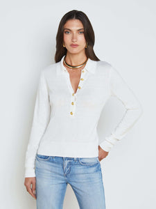 L'AGENCE Sterling Collared Sweater in White/Gold