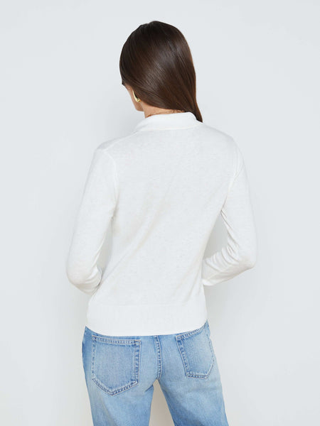 L'AGENCE Sterling Collared Sweater in White/Gold