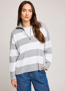 Gentle Fawn Idris long sleeve rugby shirt in ash stripe