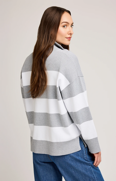 Gentle Fawn Idris long sleeve rugby shirt in ash stripe