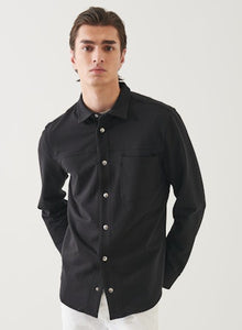 Patrick Assaraf French Terry Pima Cotton Snap Front Shirt - Black