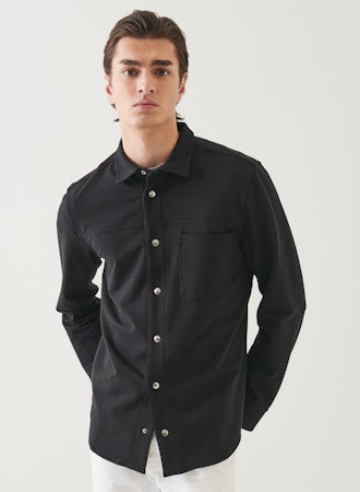Patrick Assaraf French Terry Pima Cotton Snap Front Shirt - Black