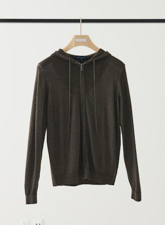 Patrick Assaraf Men's Extra Fine Merino Vintage Zip Hoodie - Deep Olive