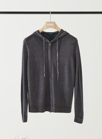 Patrick Assaraf Men's Extra Fine Merino Vintage Zip Hoodie - Derby Grey