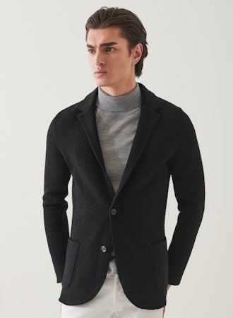 Patrick Assaraf Merino Wool Bubble Stitch Knit Blazer - Black