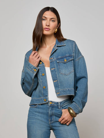 L'AGENCE Vianney Hi-Lo Crop Denim Jacket in Fargo