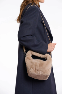 RINO & PELLE Cheryl Small Faux Fur Crossbody Bag in Oat