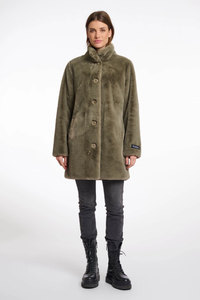 RINO & PELLE Nonna Single Breasted Faux Fur Coat in Green Ash