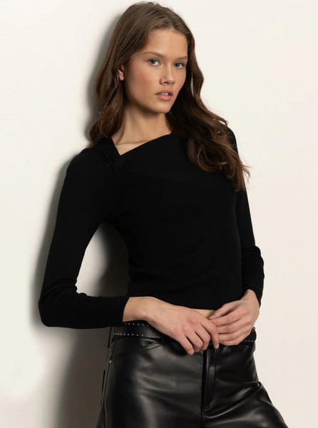 Sanctuary Long Sleeve Shoulder Twist Top in Black