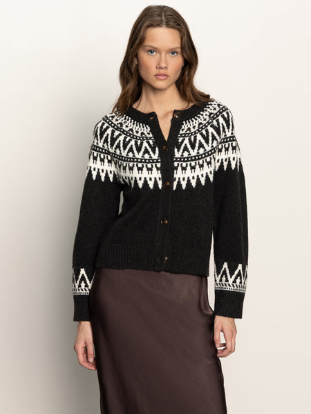 Sanctuary Fairaisle Crewneck Cardi in Ink Multi