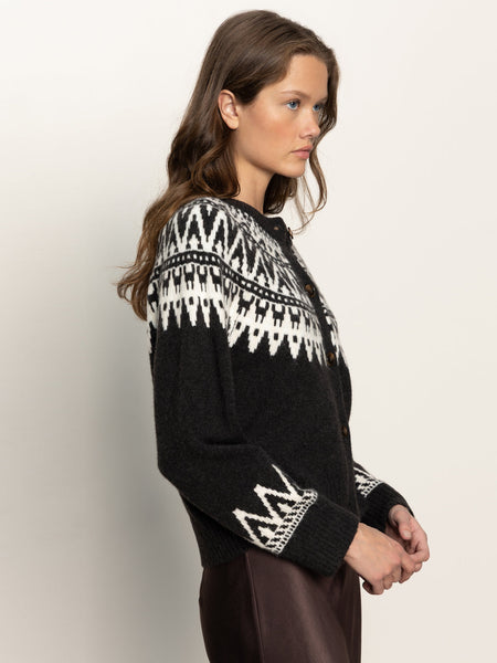 Sanctuary Fairaisle Crewneck Cardi in Ink Multi