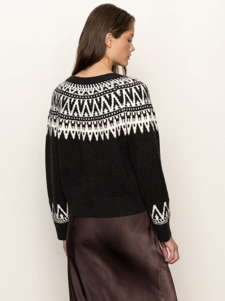 Sanctuary Fairaisle Crewneck Cardi in Ink Multi