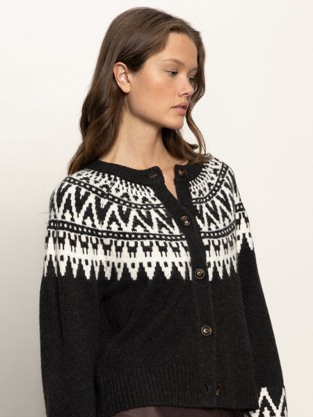 Sanctuary Fairaisle Crewneck Cardi in Ink Multi