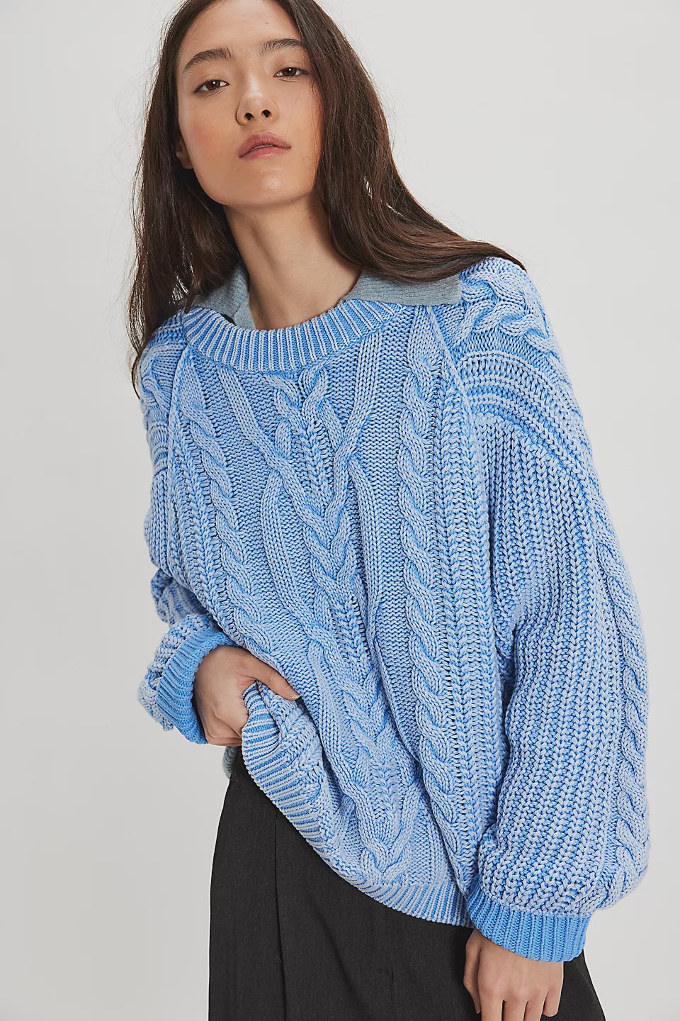 Free People Frankie Cotton Cable Sweater Robbia Blue