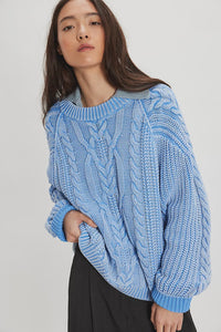 Free People Frankie Cotton Cable Sweater Robbia Blue