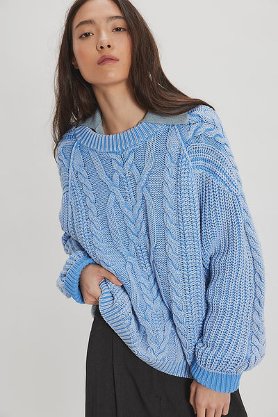 Free People Frankie Cotton Cable Sweater Robbia Blue