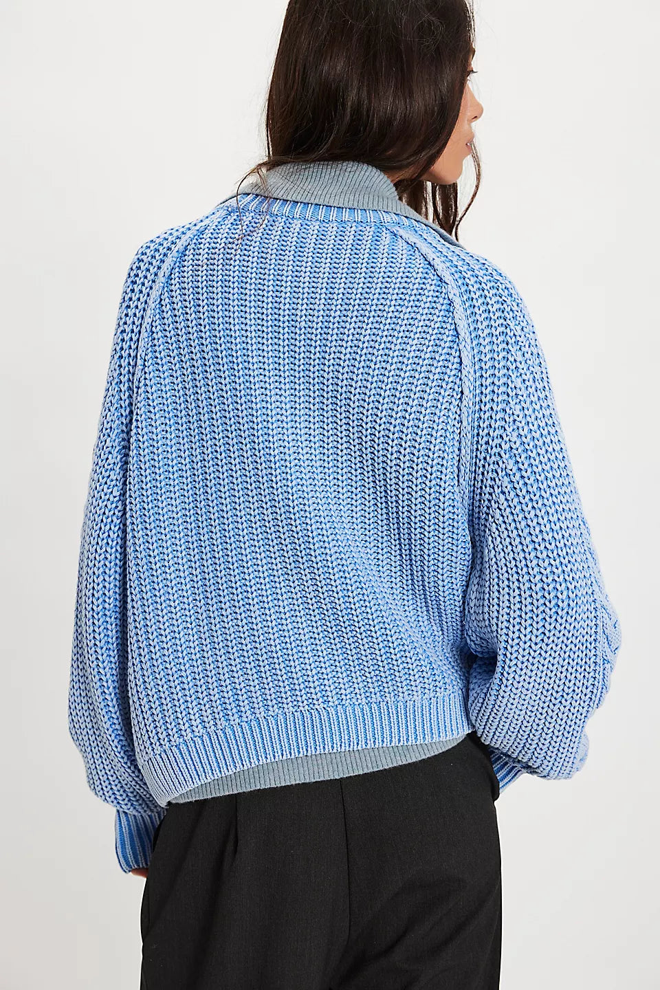 Free People Frankie Cotton Cable Sweater Robbia Blue