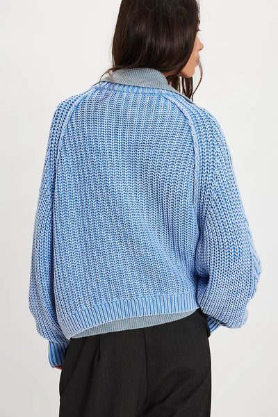 Free People Frankie Cotton Cable Sweater Robbia Blue