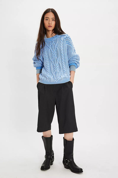 Free People Frankie Cotton Cable Sweater Robbia Blue