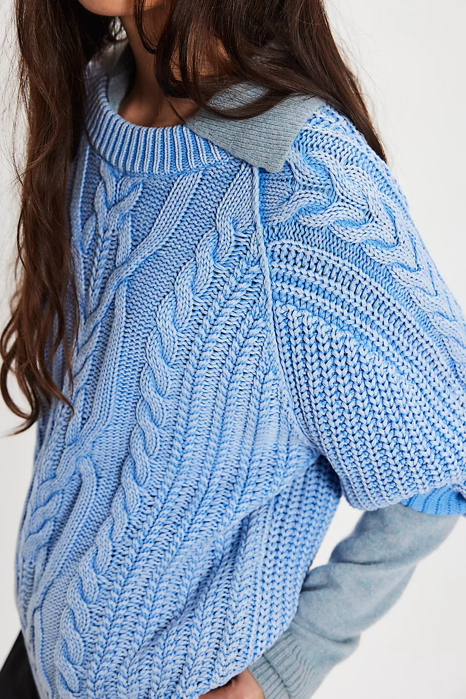 Free People Frankie Cotton Cable Sweater Robbia Blue