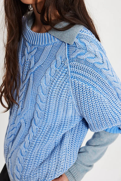 Free People Frankie Cotton Cable Sweater Robbia Blue