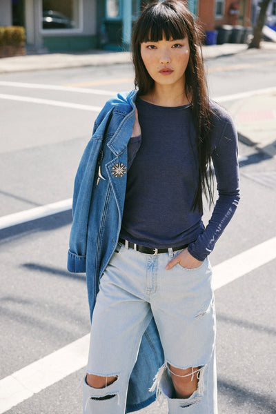 Free People Long Sleeve Nova Tee in Peacoat