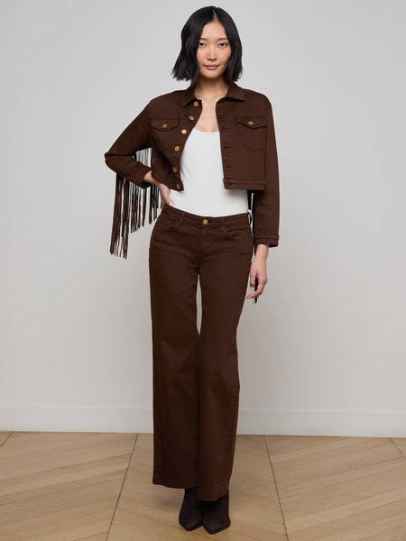 L'AGENCE Koda Crop Fringe Jean Jacket in Brown