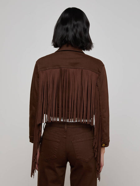 L'AGENCE Koda Crop Fringe Jean Jacket in Brown