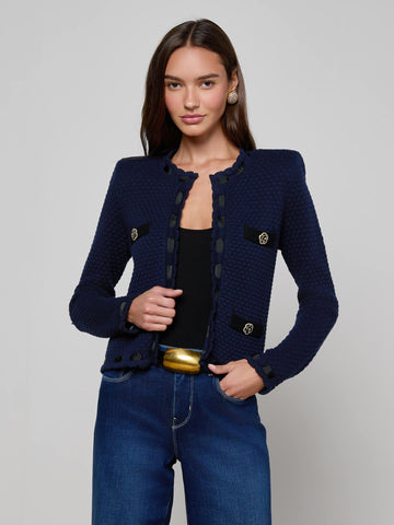 L'AGENCE Astor Contrast Trim Cardigan Midnight/Black