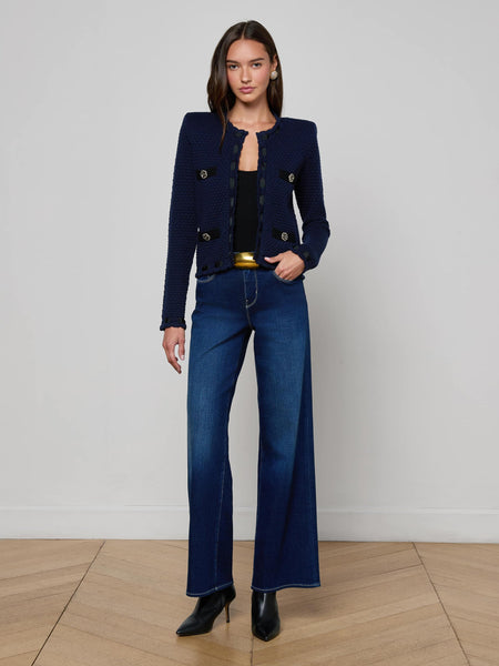 L'AGENCE Astor Contrast Trim Cardigan Midnight/Black