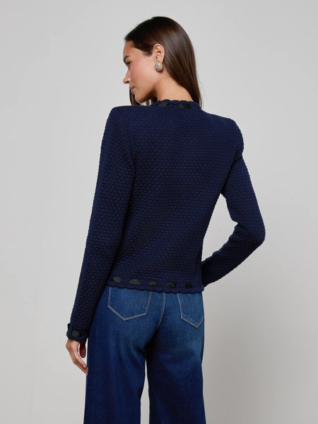L'AGENCE Astor Contrast Trim Cardigan Midnight/Black