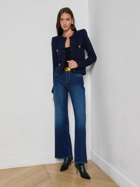 L'AGENCE Astor Contrast Trim Cardigan Midnight/Black