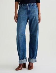 AG Mercer Cuffed High Rise Barrel Jean in Nouveau