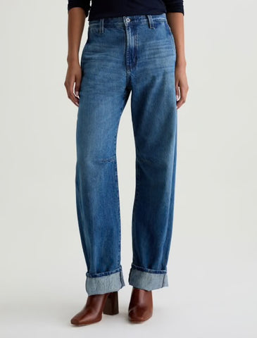 AG Mercer Cuffed High Rise Barrel Jean in Nouveau