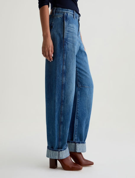 AG Mercer Cuffed High Rise Barrel Jean in Nouveau