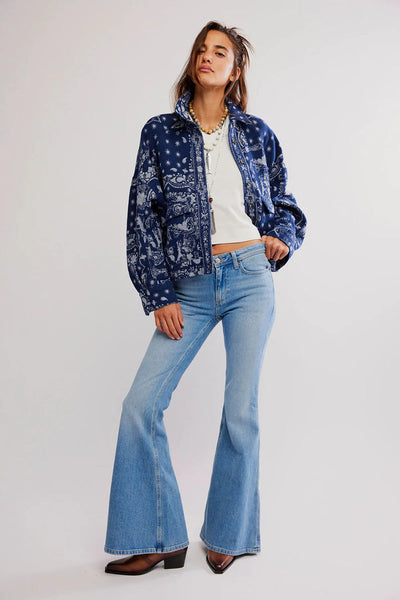 Free People Bandana Jacquard Shirt Jacket in Indigo Combo