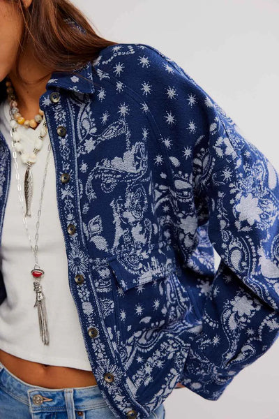 Free People Bandana Jacquard Shirt Jacket in Indigo Combo