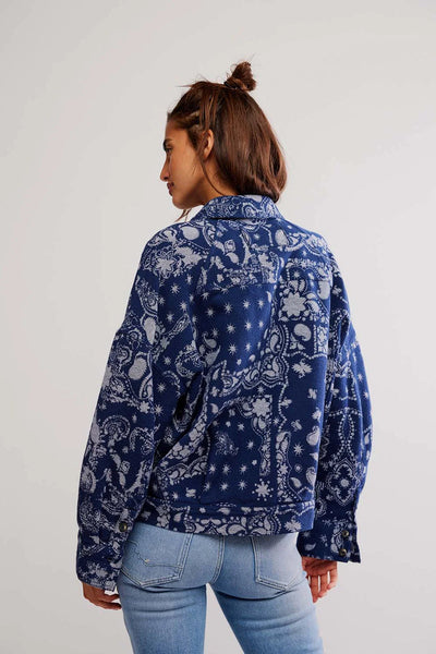 Free People Bandana Jacquard Shirt Jacket in Indigo Combo