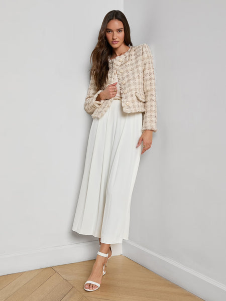 L'AGENCE Zell Collarless Jacket in Taupe/Grey Houndstooth