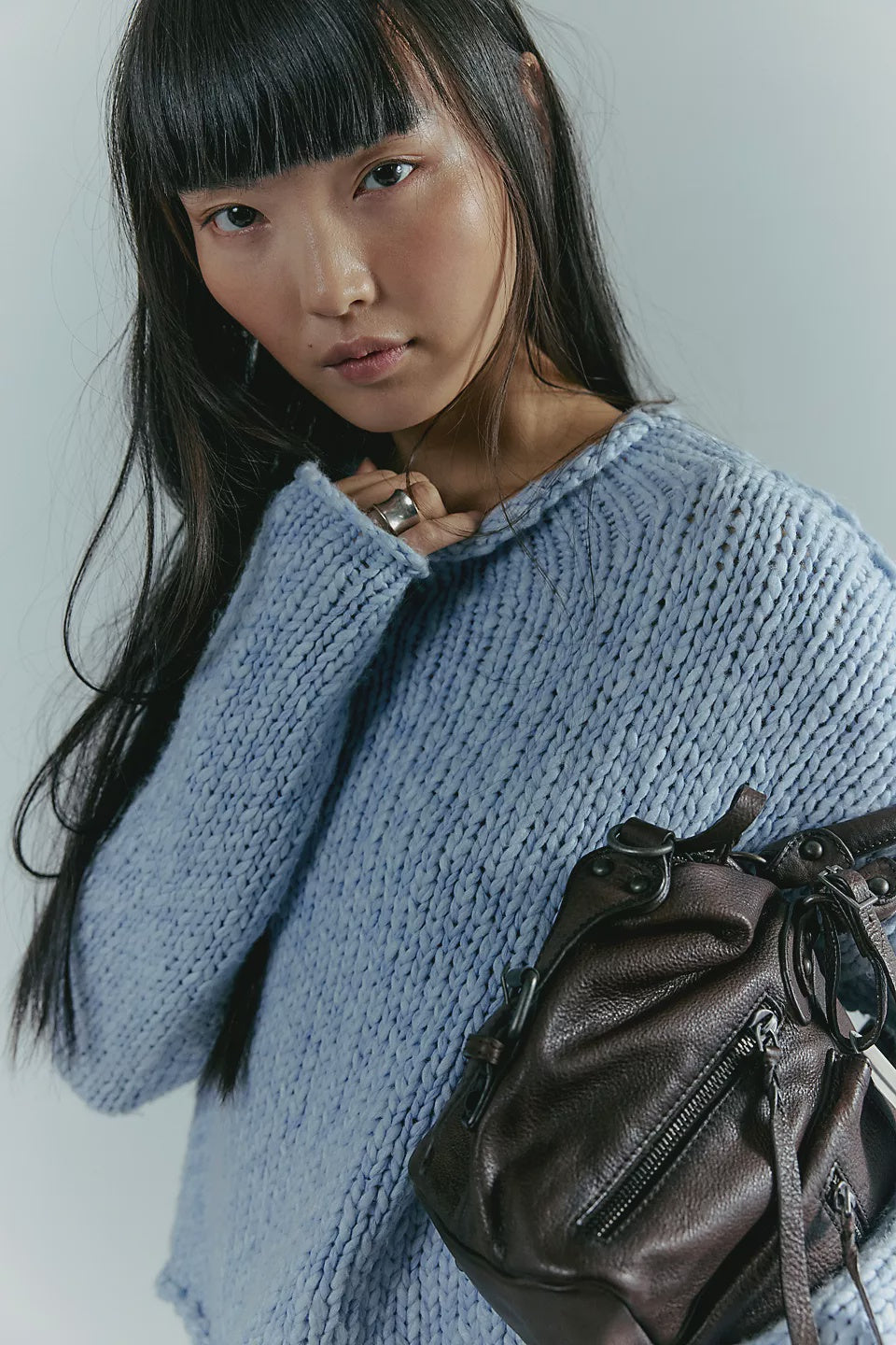 Free People Opal Rollneck Knit Sweater in Cashmere Blue
