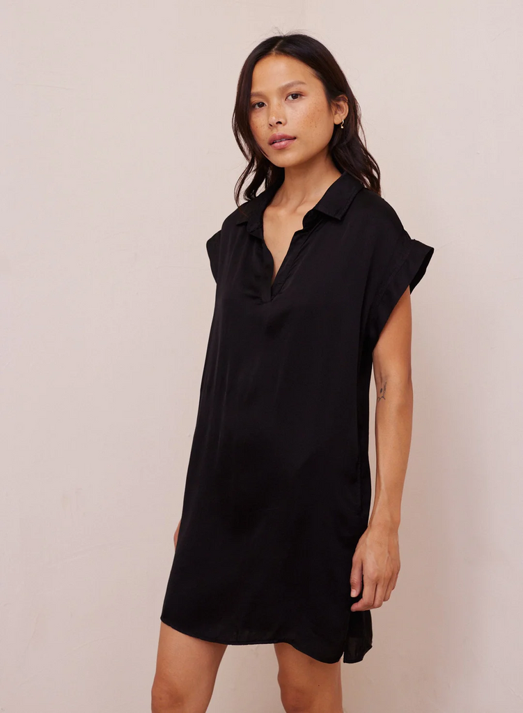 Bella Dahl capsleeve v neck dress in black manhattan casuals