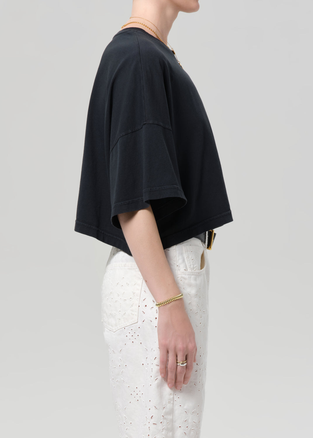 Citizens of Humanity Crop Cape Tee in Washed Black