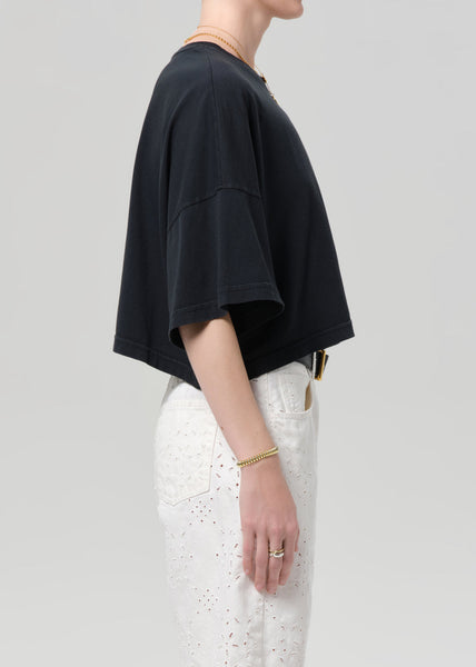 Citizens of Humanity Crop Cape Tee in Washed Black