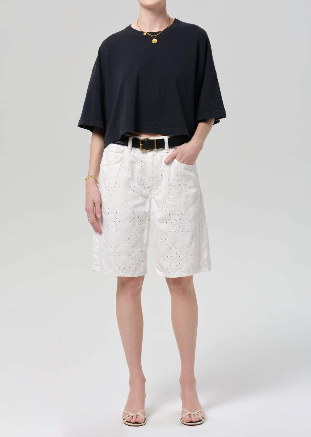 Citizens of Humanity Crop Cape Tee in Washed Black